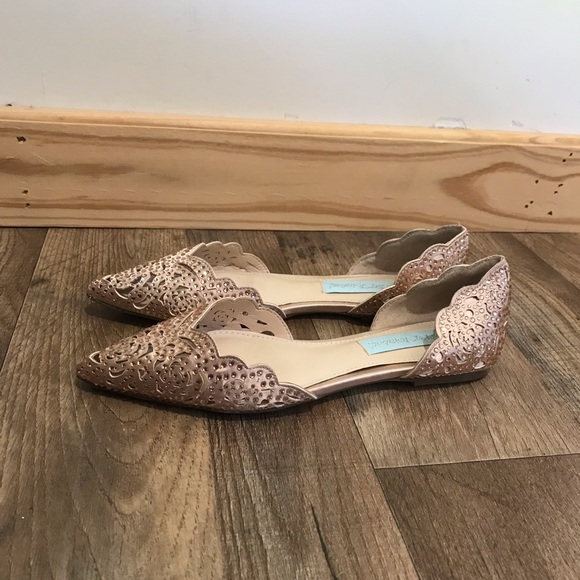 Betsy Johnson Lucy Jeweled Rhinestone Leather lining studded laser cut out Flats - Picture 2 of 11